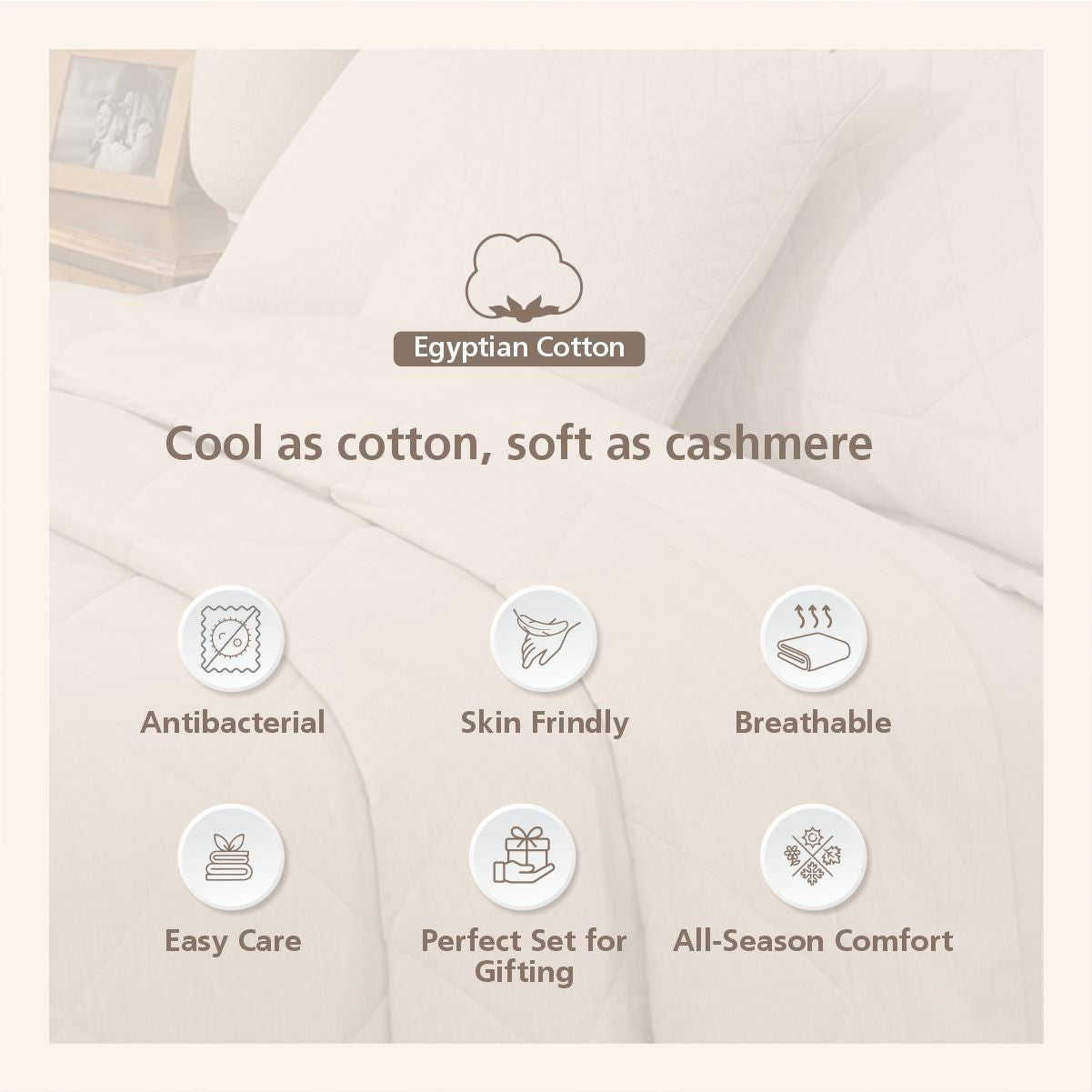 8Pc Emmie 100% Cotton Yarn Dyed Melange Light Beige Quilt Set