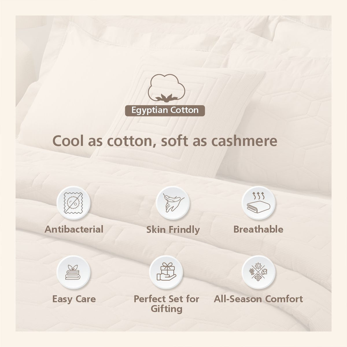 8Pc Pin Stripe 100% Cotton Yarn Dyed Textured Beige Quilt Set