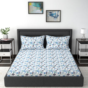 Modern Sanctuary Ashley Printed 200TC 100% Cotton Blue Bed Sheet
