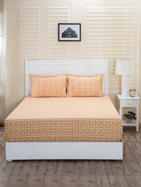Donatella Breeze Printed 200 TC 100% Cotton Orange Bed Sheet