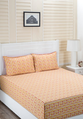 Donatella Breeze Printed 200 TC 100% Cotton Orange Bed Sheet