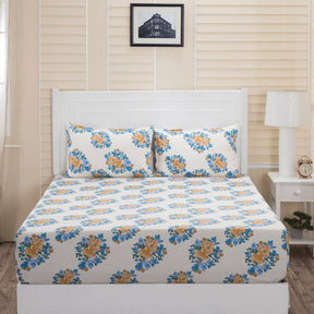 Donatella Carin Printed 144 TC 100% Cotton Yellow Bed Sheet