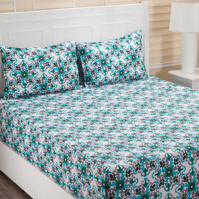 Donatella Cadence Printed 144TC 100% Cotton Blue Bed Sheet with Pillow Case