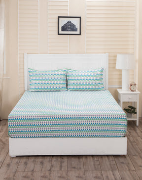 Donatella Elia Printed 200 TC 100% Cotton Blue Bed Sheet with Pillow Case