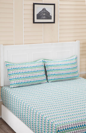 Donatella Elia Printed 200 TC 100% Cotton Blue Bed Sheet with Pillow Case