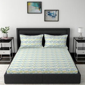 Modern Sanctuary Estella Printed 200 TC 100% Cotton Blue Bed Sheet