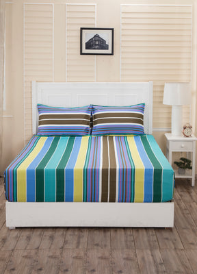 Donatella Isabella Printed 200 TC 100% Cotton Blue Bed Sheet with Pillow Case