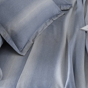 Rhythmic Stripe Reversible Made With Egyptian Cotton Ultra Soft Classic Blue/Grey Marble Bed Sheet Set