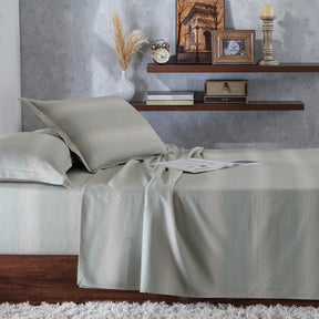 Rhythmic Stripe Reversible Made With Egyptian Cotton Ultra Soft Chameleon Green/Chinchilla Bed Sheet Set