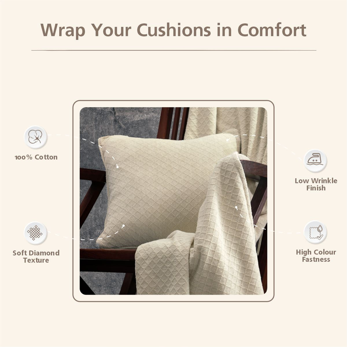 Blaize 100% Cotton Solid Weave Brown Cushion Cover