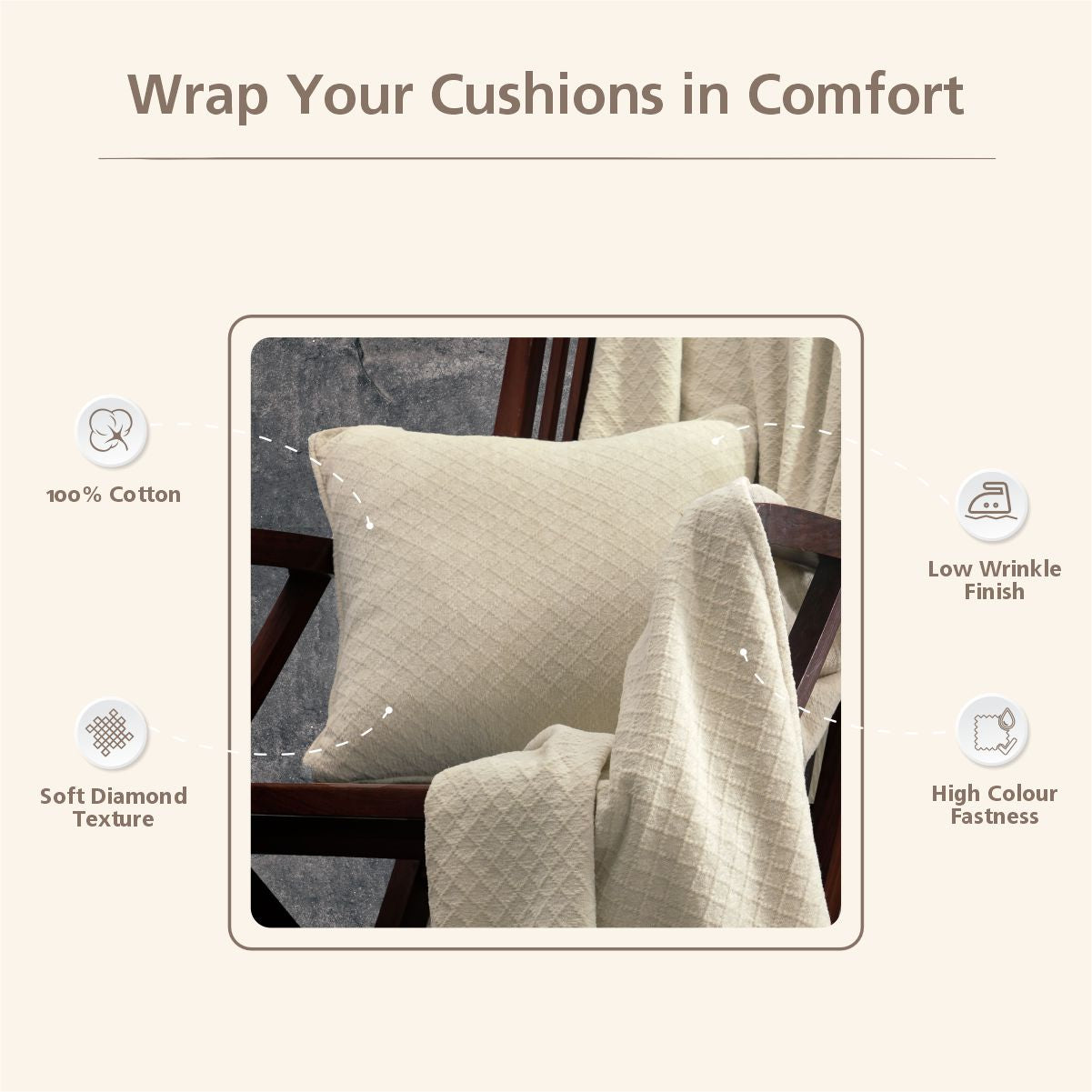 Blaize 100% Cotton Solid Weave Beige Cushion Cover