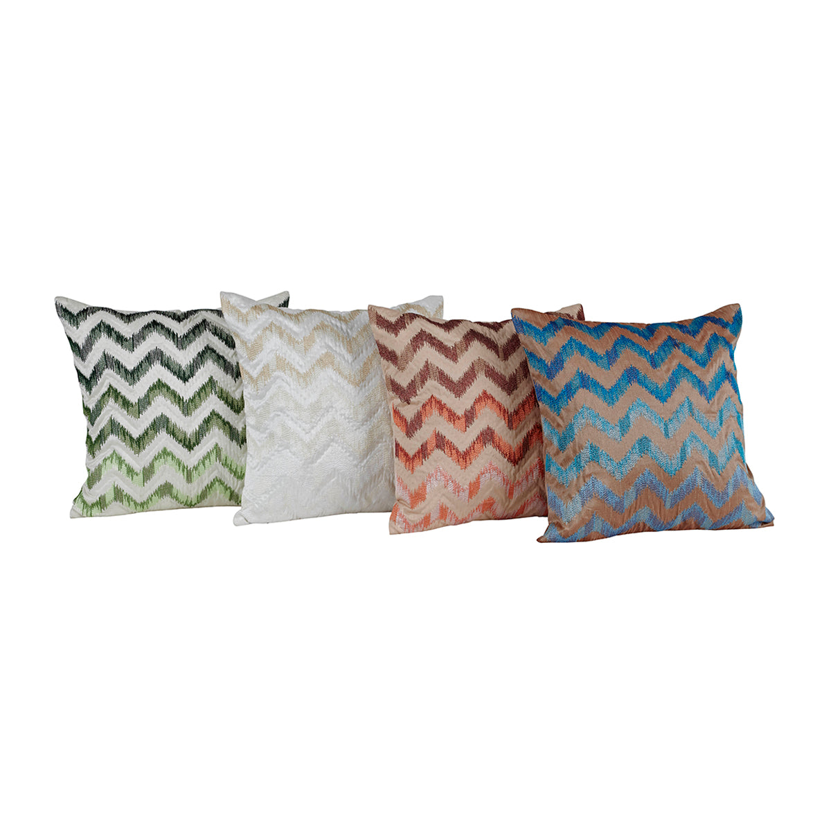 Maspar Machine Embroidery Ikat Zig Zag Cushion Cover Green