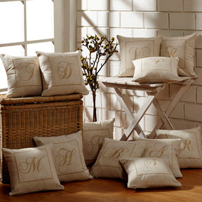 Maspar Machine Embroidery Monogram A/Cotton Flax Cushion Cover Beige