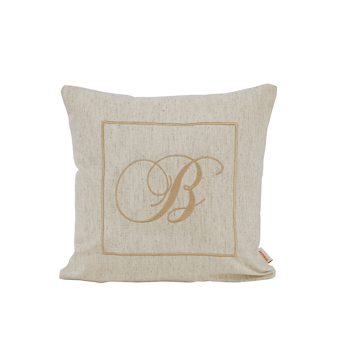 Maspar Machine Embroidery Monogram B/Cotton Flax Cushion Cover Beige