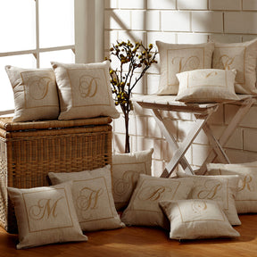 Maspar Machine Embroidery Monogram D/Cotton Flax Cushion Cover Beige