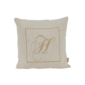 Maspar Machine Embroidery Monogram H/Cotton Flax Cushion Cover Beige