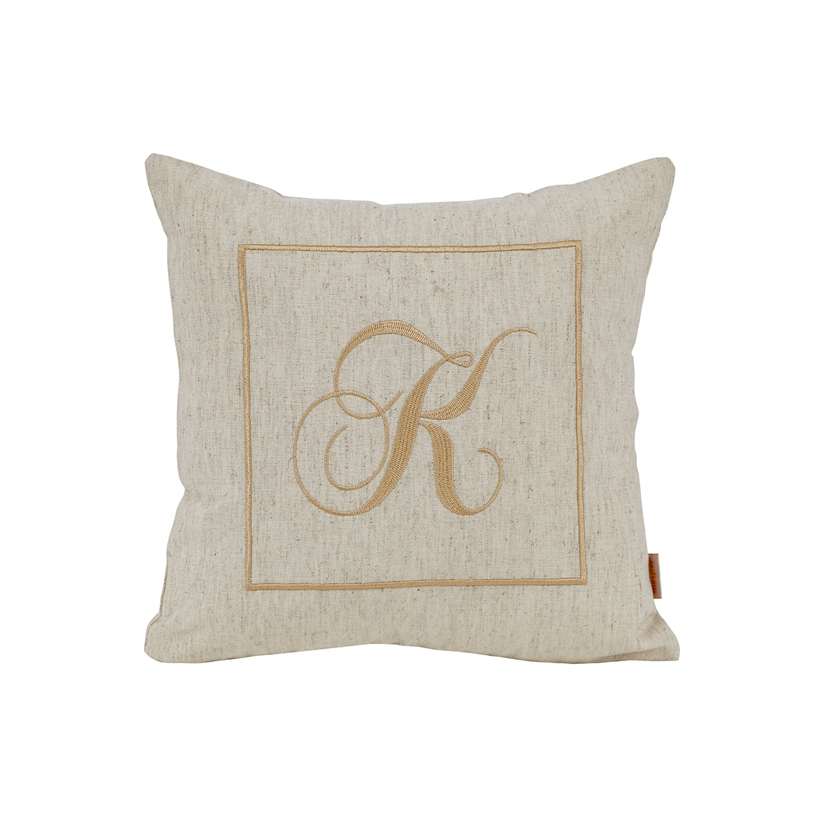 Maspar Machine Embroidery Monogram K/Cotton Flax Cushion Cover Beige