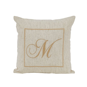Maspar Machine Embroidery Monogram M/Cotton Flax Cushion Cover Beige