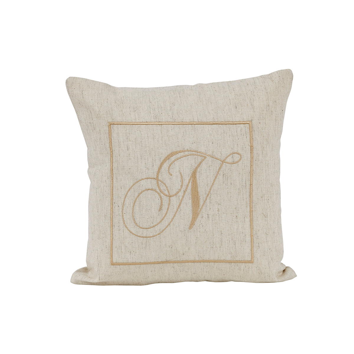 Maspar Machine Embroidery Monogram N/Cotton Flax Cushion Cover Beige