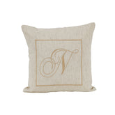 Maspar Machine Embroidery Monogram N/Cotton Flax Cushion Cover Beige