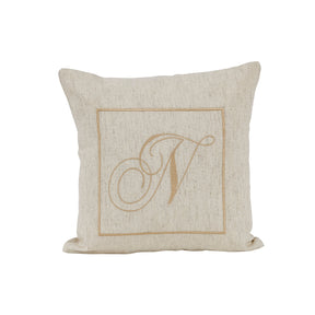 Maspar Machine Embroidery Monogram N/Cotton Flax Cushion Cover Beige