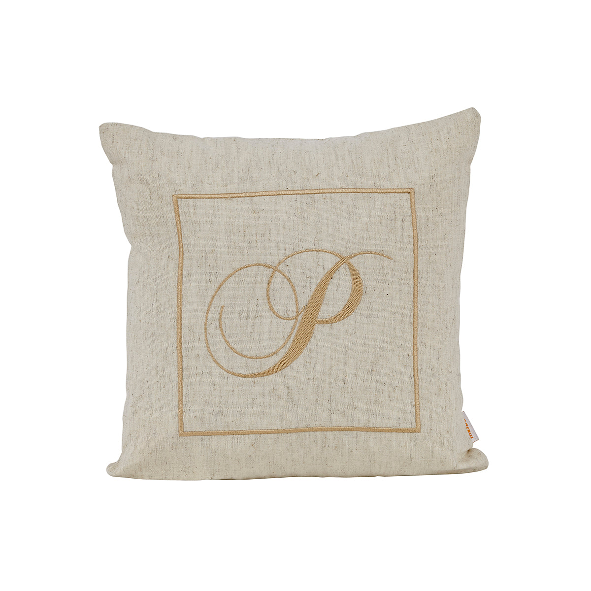 Maspar Machine Embroidery Monogram P/Cotton Flax Cushion Cover Beige
