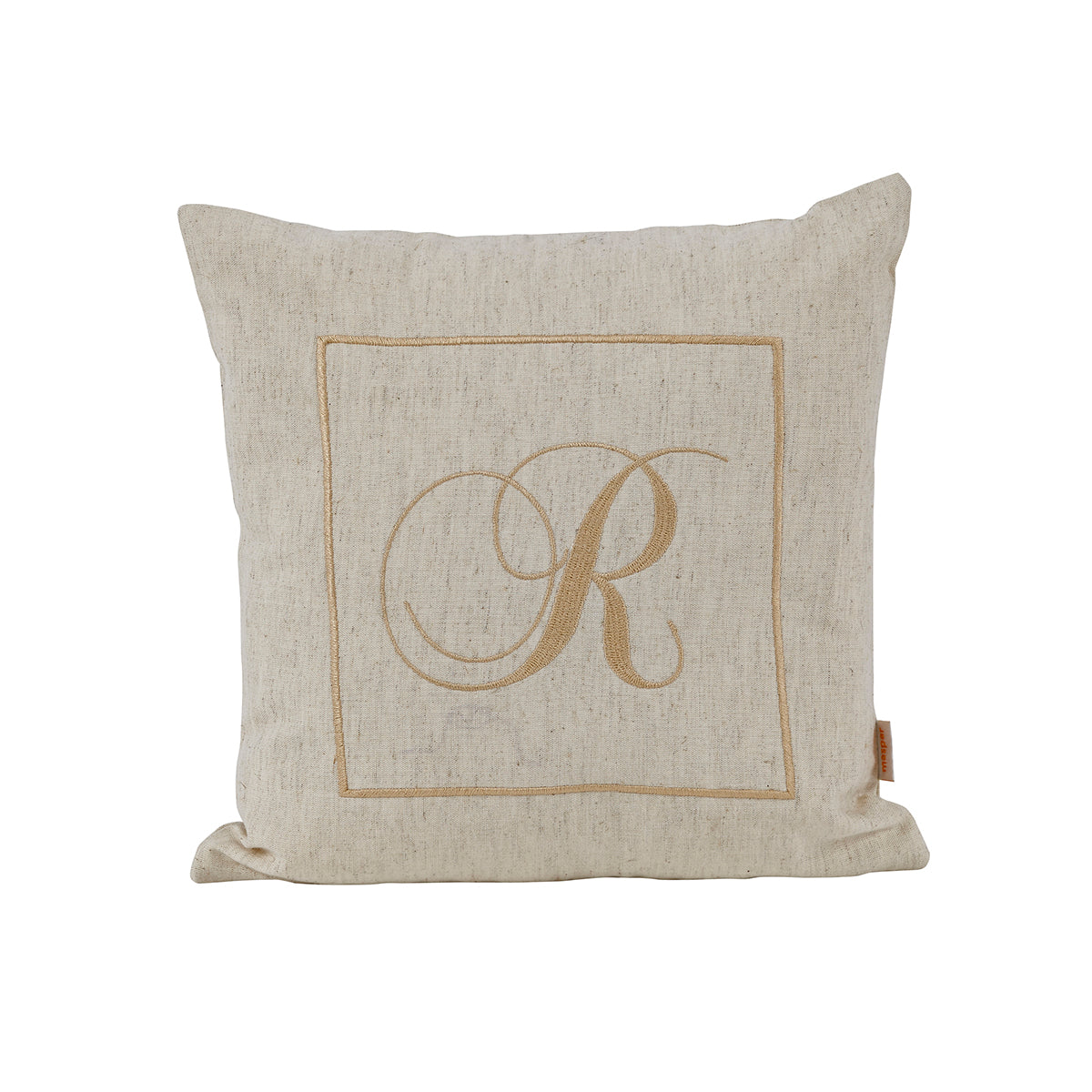 Maspar Machine Embroidery Monogram R/Cotton Flax Cushion Cover Beige