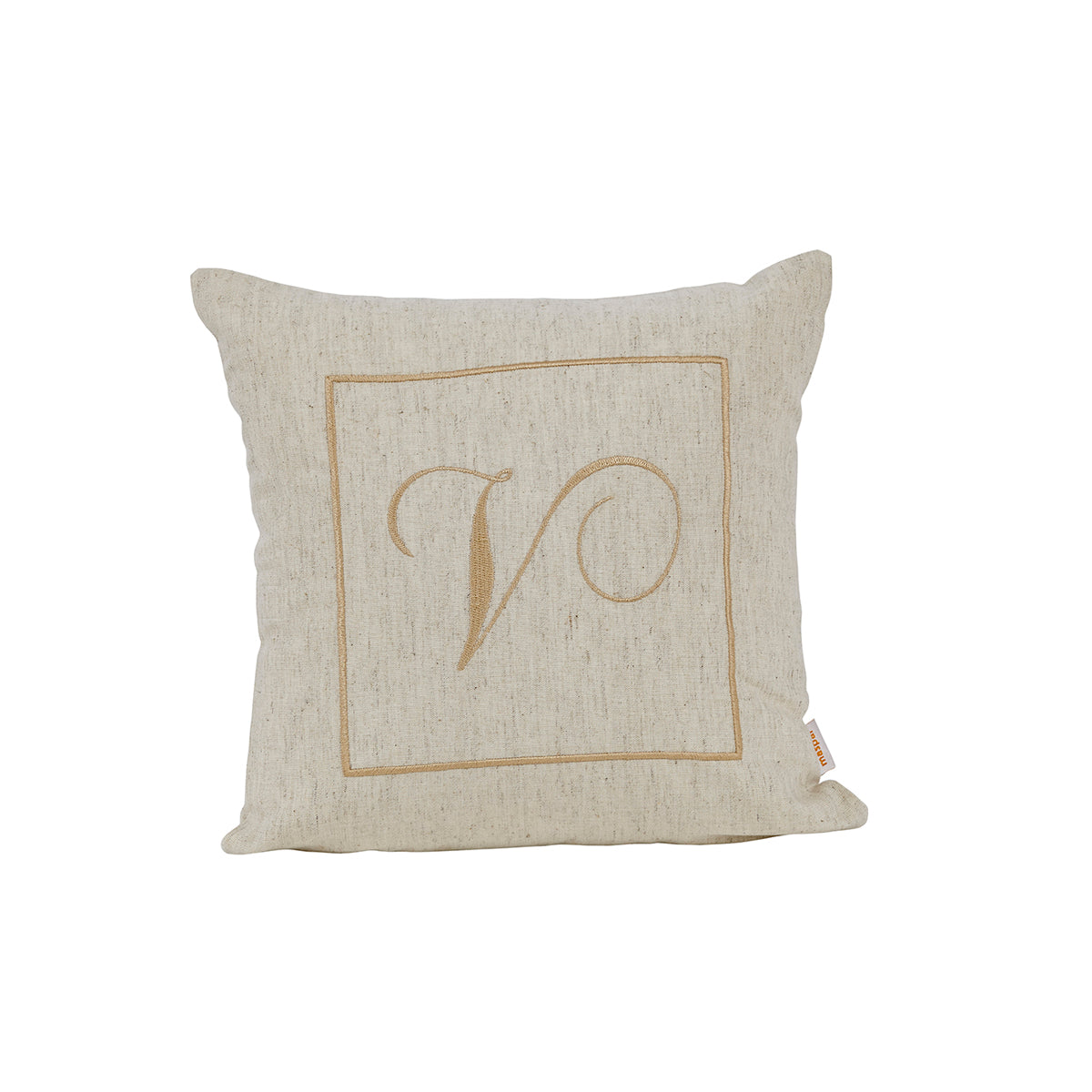Maspar Machine Embroidery Monogram V/Cotton Flax Cushion Cover Beige
