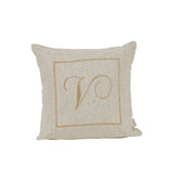 Maspar Machine Embroidery Monogram V/Cotton Flax Cushion Cover Beige