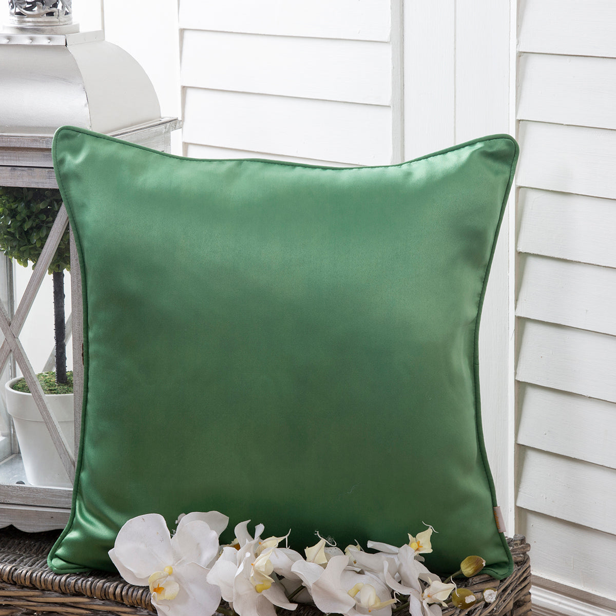 Maspar Solid Polyester Satin Cushion Cover Green