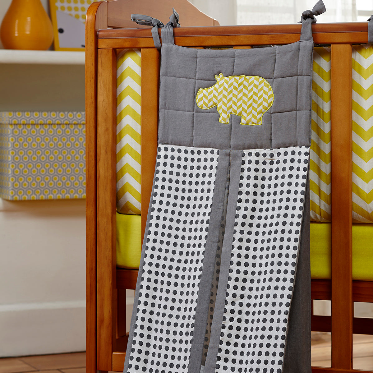 Little Maspar Printed Hippo Print Diaper Stacker Bag Yellow