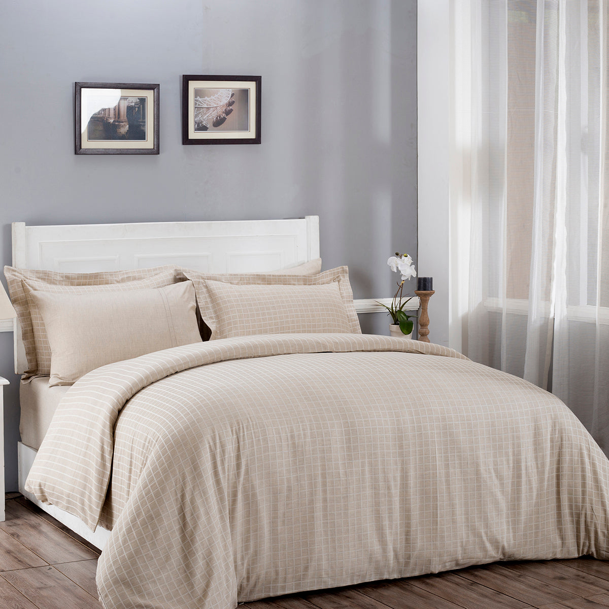 Bliss Reversible Made With Egyptian Cotton Ultra Soft Beige Duvet Cover With Pillow Case