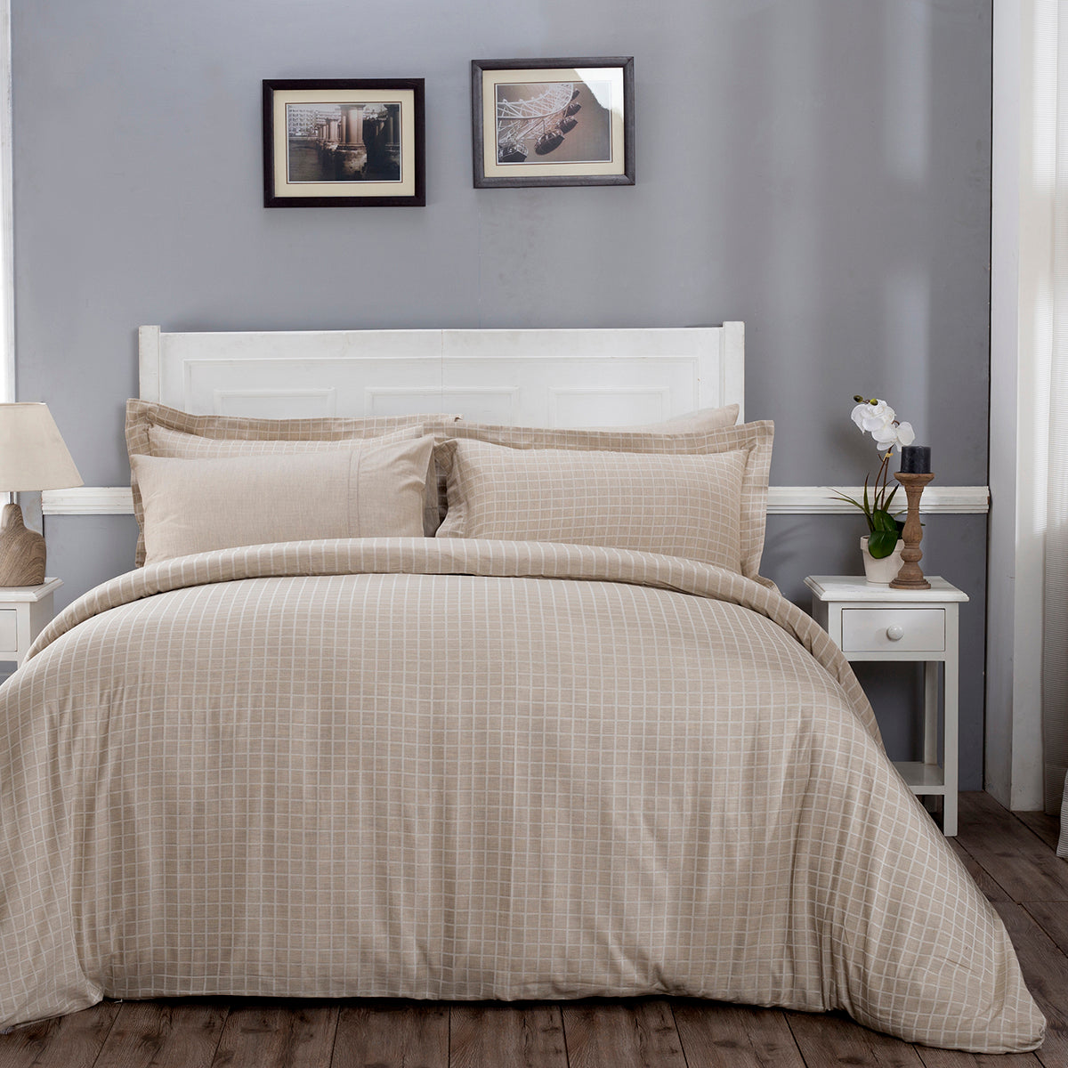 Bliss Reversible Made With Egyptian Cotton Ultra Soft Beige Duvet Cover With Pillow Case
