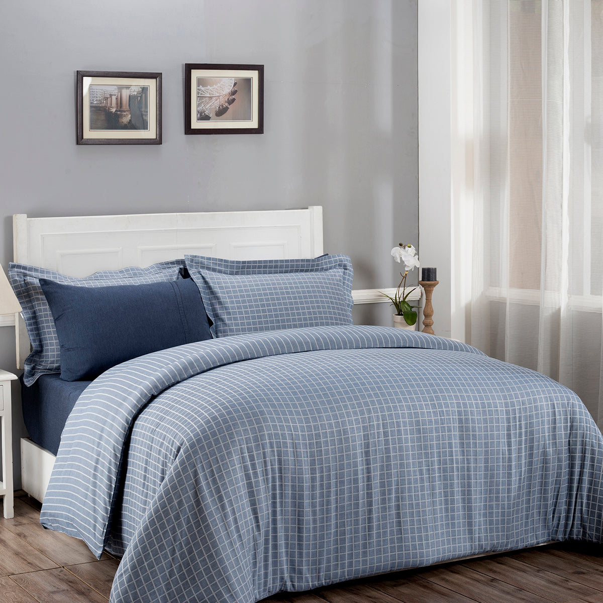 Bliss Reversible Made With Egyptian Cotton Ultra Soft Blue Duvet Cover with Pillow Case