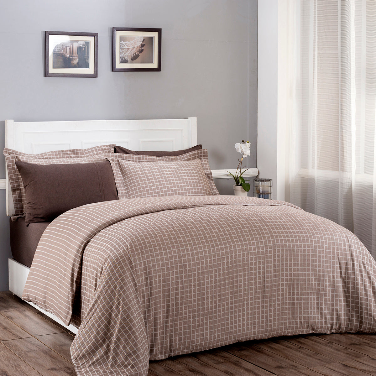 Bliss Reversible Made With Egyptian Cotton Ultra Soft Brown Duvet Cover With Pillow Case