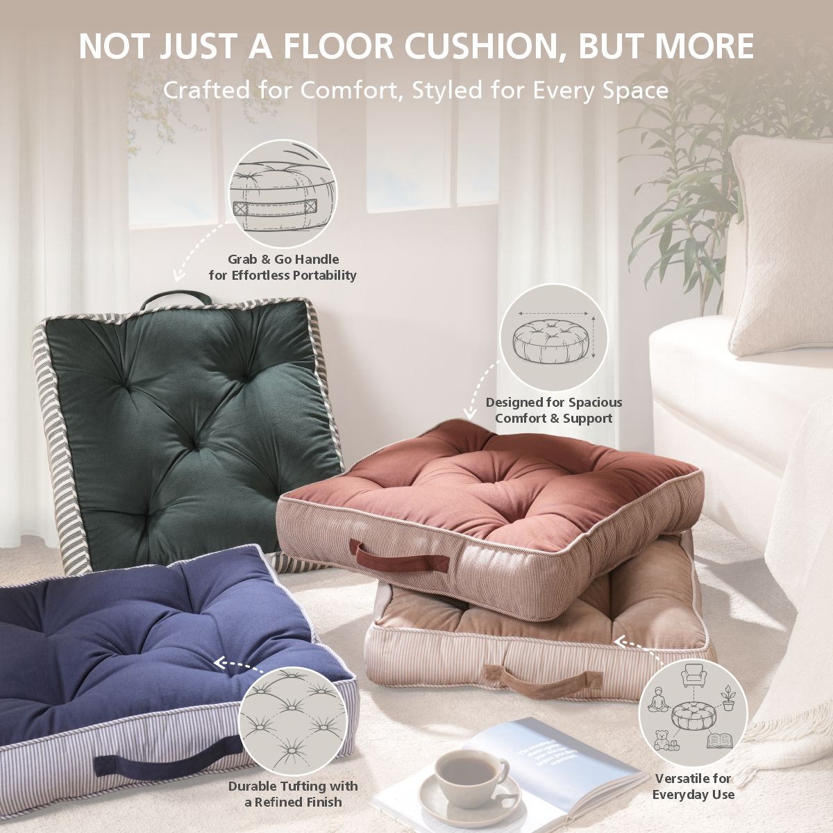 Floor Cushion Solid Fabric 100% Cotton Elevate the space Rustic Loft Rust
