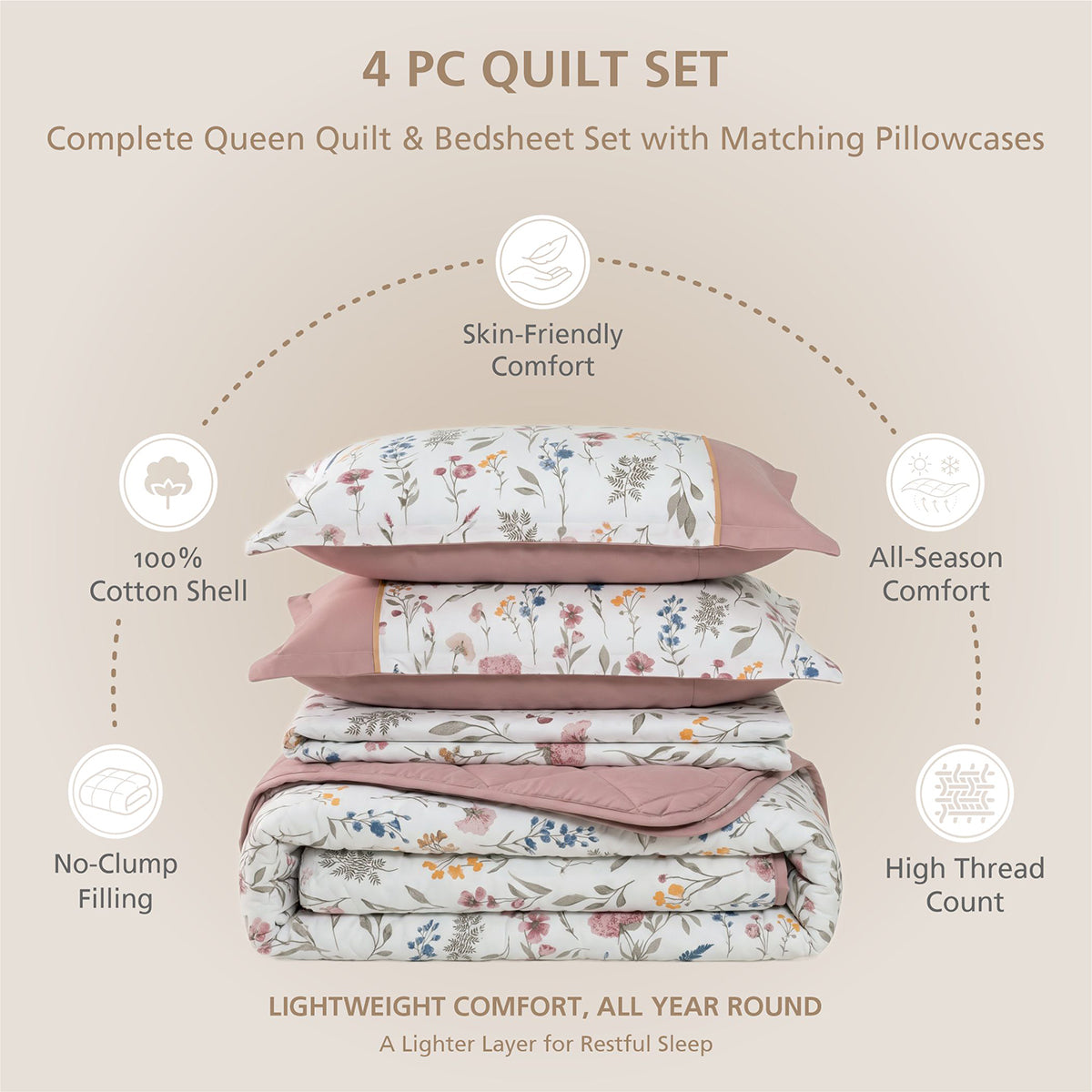 Quilt Set 4 Pcs Set Rosellea Heritage Garden Old Rose