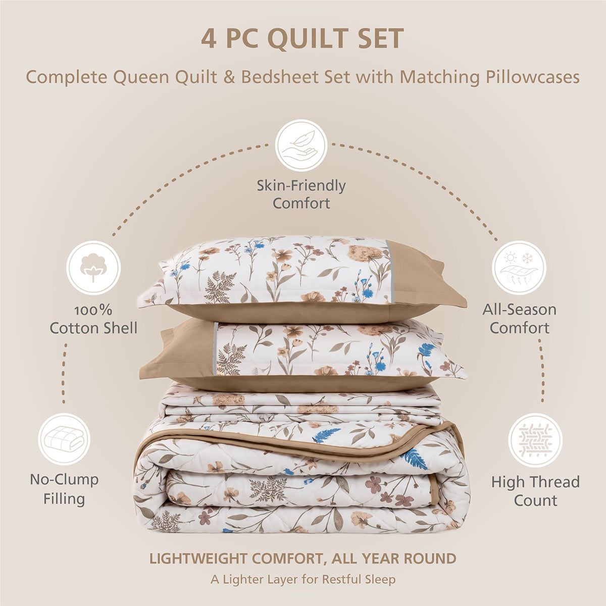 Quilt Set 4 Pcs Set Rosellea Heritage Garden Marzipan