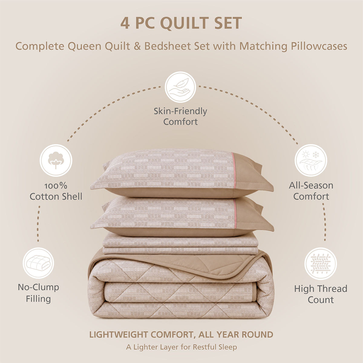 Quilt Set 4 Pcs Set Tessaro Heritage Garden Beige