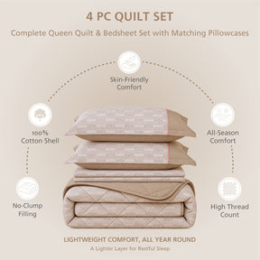 Quilt Set 4 Pcs Set Tessaro Heritage Garden Beige