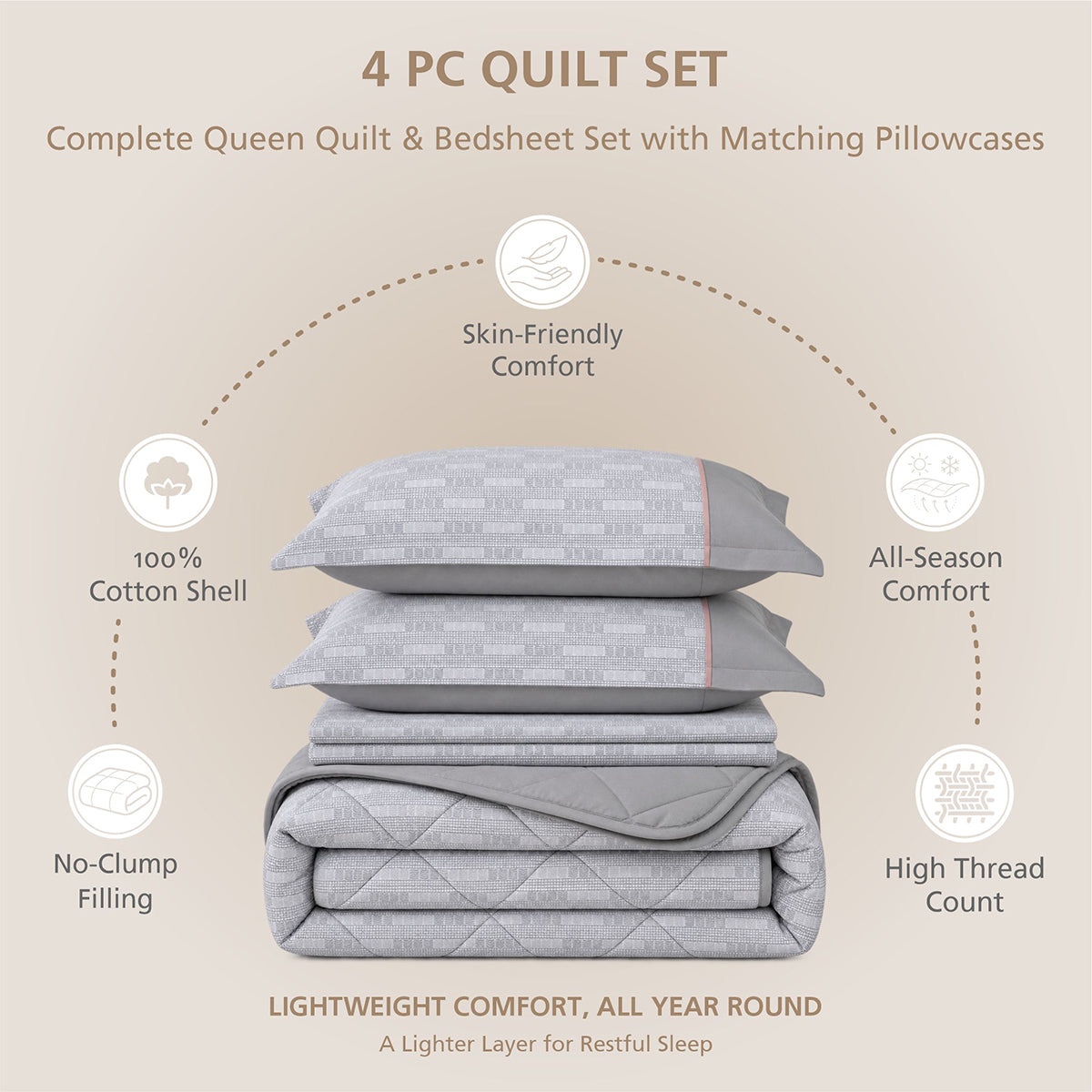 Quilt Set 4 Pcs Set Tessaro Heritage Garden Grey
