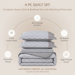 Quilt Set 4 Pcs Set Tessaro Heritage Garden Grey