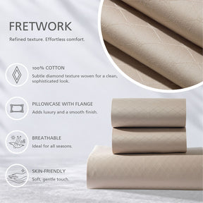 Bedsheet with Pillow Case Fretwork 100% Cotton Jacquard Beige