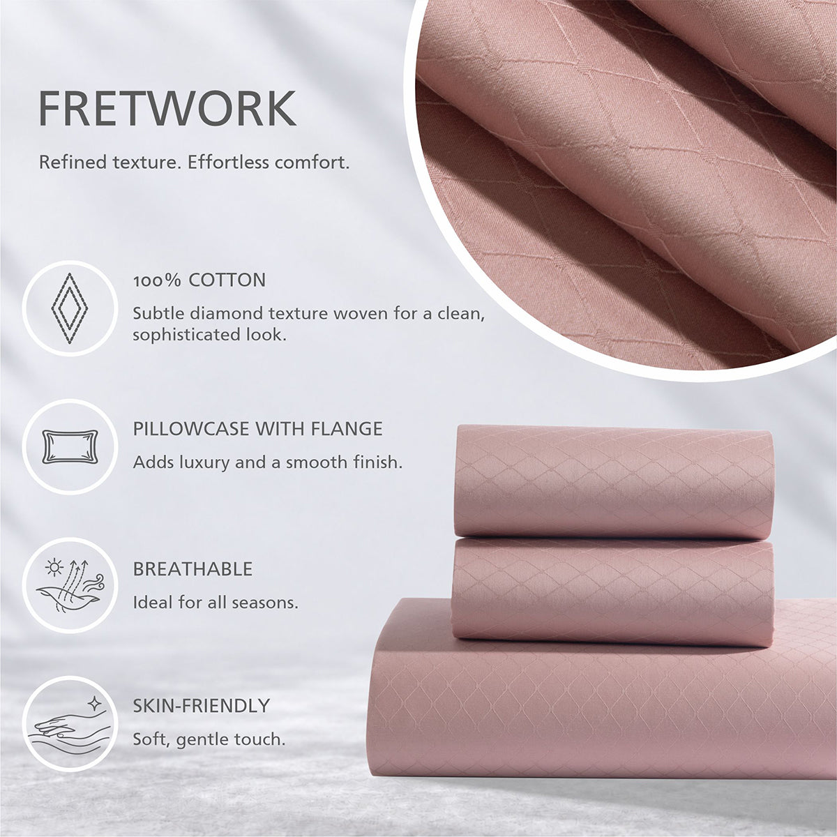 Bedsheet with Pillow Case Fretwork 100% Cotton Jacquard Blush