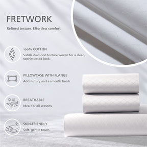 Bedsheet with Pillow Case Fretwork 100% Cotton Jacquard White