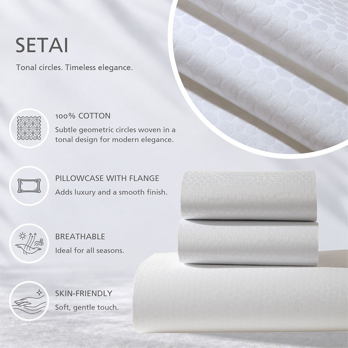 Bedsheet with Pillow Case Setai 100% Cotton Jacquard White