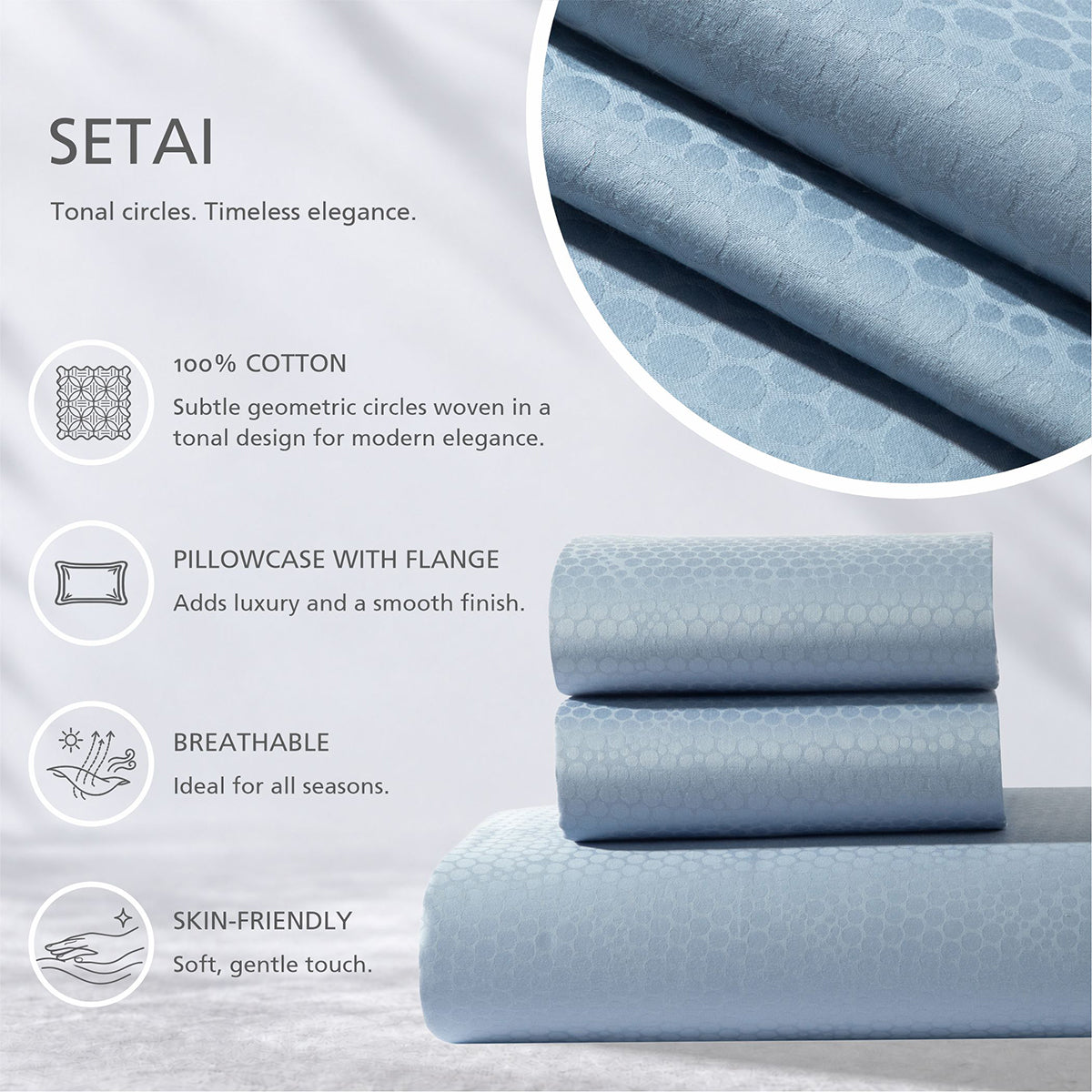Bedsheet with Pillow Case Setai 100% Cotton Jacquard Blue