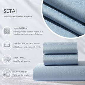 Bedsheet with Pillow Case Setai 100% Cotton Jacquard Blue