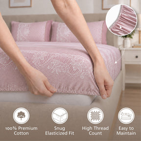 Fitted Sheet with Pillow Case 100% Cotton Filigree Heritage Garden Woodrose