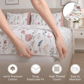 Fitted Sheet with Pillow Case 100% Cotton Rosellea Heritage Garden Old Rose